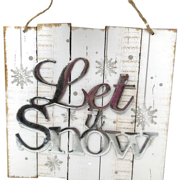 Let It Snow Decorative Hanging Wall Sign Rustic Rope Accent Winter Holiday Deco - Picture 1 of 14